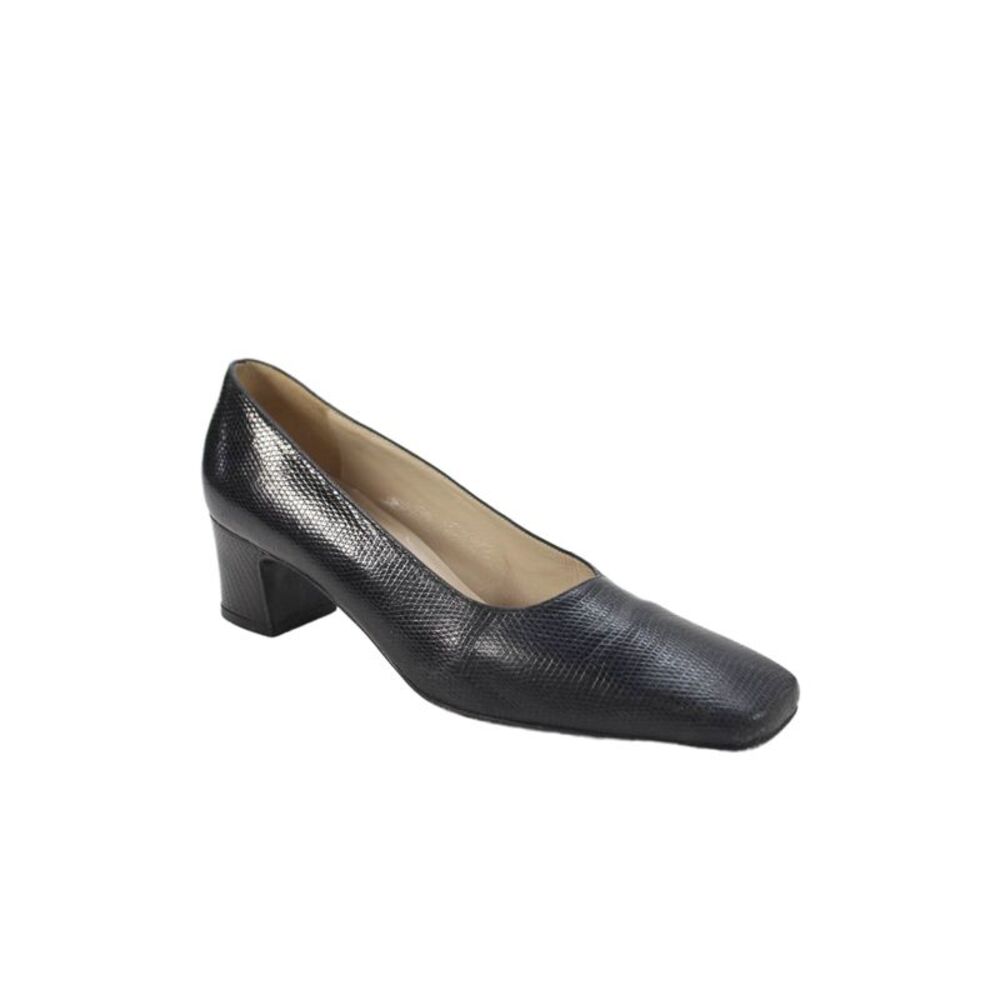 Warren Edwards Womens Lizard Skin Square Toe Slide On Pumps Black Size 7